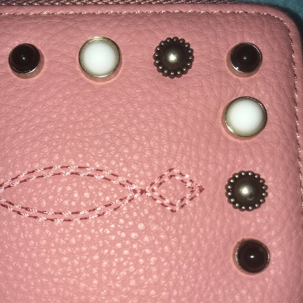 PINKO BAG leather embellished on both sides zipper wallet 4 inside pockets
